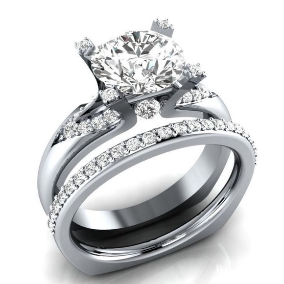 NEW 2PC/Set Round Diamond Engagement Ring 12 - Picture 1 of 5